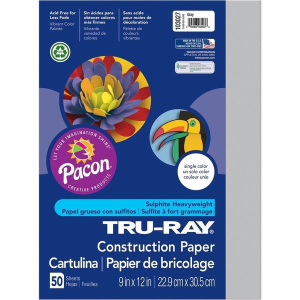 Tru-Ray Paper, Const, 9X12, Gray, 50Sh Pk PAC103027